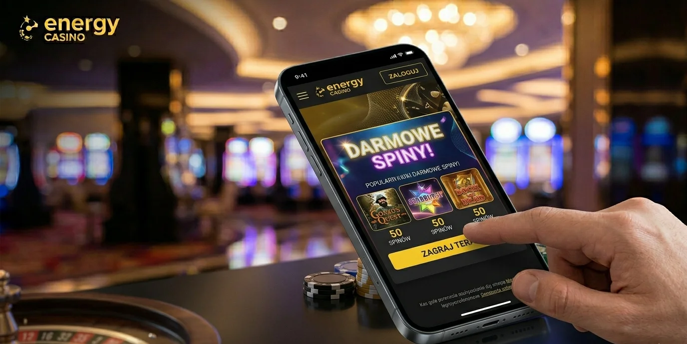 Kolaż popularnych slotów Energy Casino z darmowymi spinami w pakiecie powitalnym