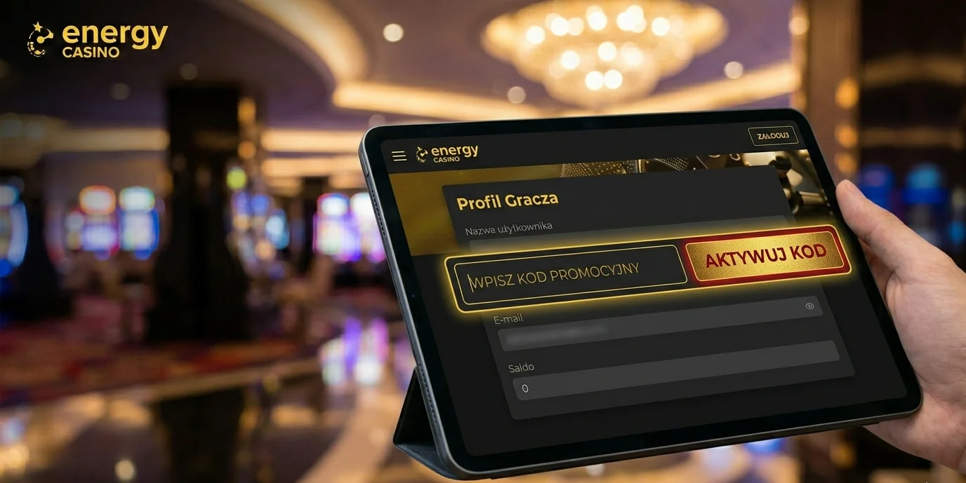 Aktywacja kodu promocyjnego w Energy Casino na ekranie tabletu